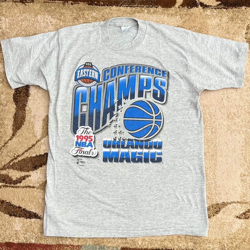 Vintage 1995 NBA x Orlando Magic Champs Graphic Single Stitch Tee, Mens M, Grey